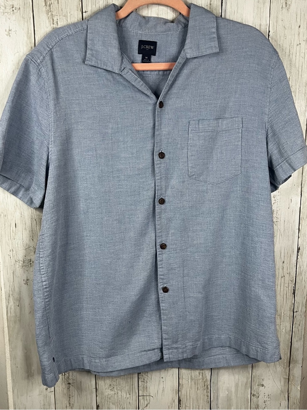 J. Crew Factory Men's Short-Sleeve Textured Dobby Button-Up Shirt — Light Blue